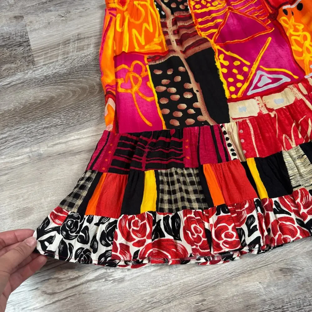Vintage 90s Jams World Patchwork Mini Skirt Abstract Floral Artwear Boho Large